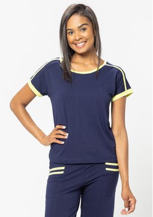 Blusa Pau a Pique Básica Azul Marinho e Verde Limão