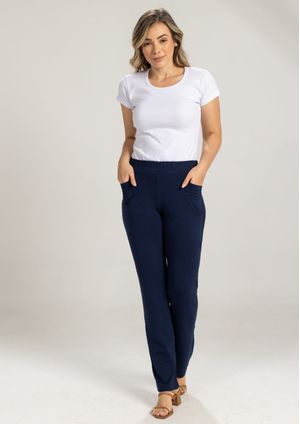 Calça Pau a Pique Básica Moletinho Azul Marinho