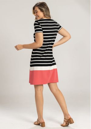 Vestido Pau a Pique Listrado Preto