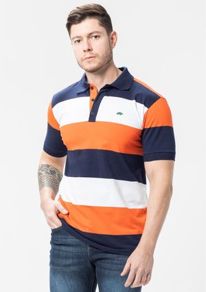 Camisa Pau a Pique Polo Listrada Laranja