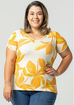 Blusa Pau a Pique Estampada Laranja