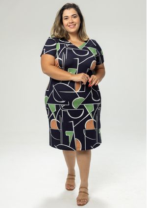 Vestido Pau a Pique Estampado Marinho com Verde