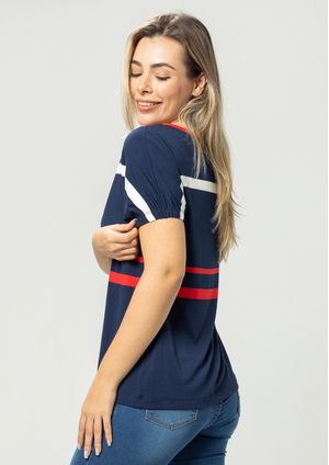 Blusa Pau a Pique Listrada Azul Marinho