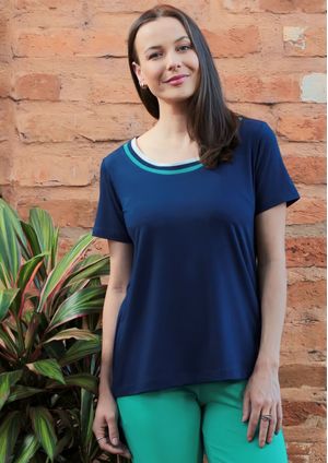 Blusa Pau a Pique Básica Azul Marinho