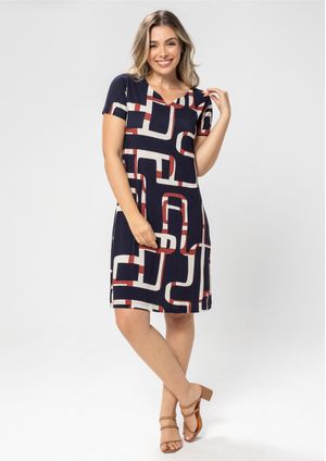 Vestido Pau a Pique Estampado Azul Marinho