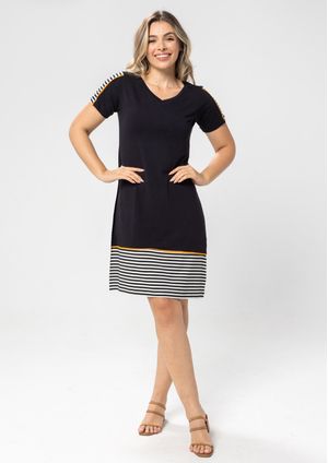 Vestido Pau a Pique Listrado Preto