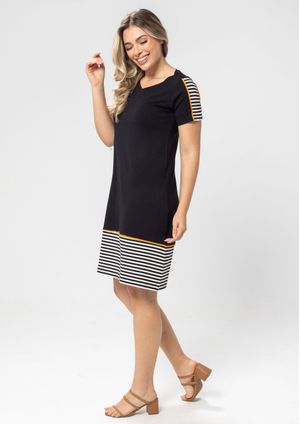 Vestido Pau a Pique Listrado Preto