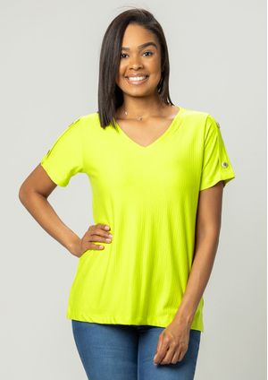 Blusa Manga Curta Pau a Pique Canelada Verde Limão