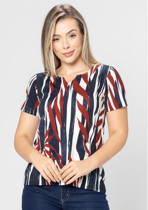 Blusa Manga Curta Pau a Pique Estampada Vermelho