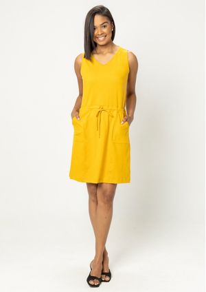 Vestido Regata Pau a Pique Algodão Mostarda