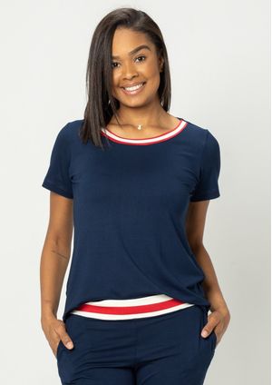 Blusa Manga Curta Pau a Pique Básica Azul Marinho