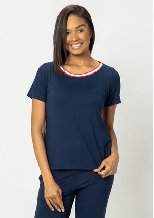 Blusa Manga Curta Pau a Pique Básica Azul Marinho