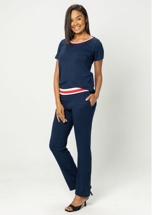 Calça Feminina Pau a Pique Viscolycra Azul Marinho