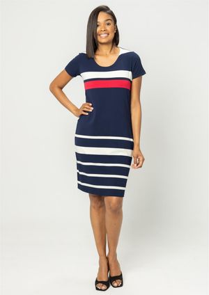 Vestido Pau a Pique Listrado Azul Marinho