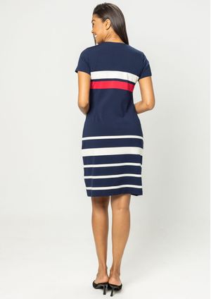 Vestido Pau a Pique Listrado Azul Marinho