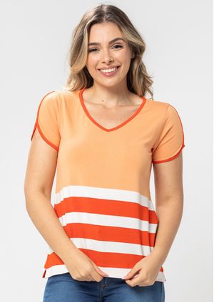 Blusa Manga Curta Pau a Pique Listrada Laranja