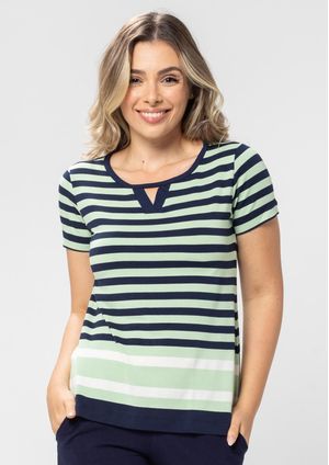 Blusa Manga Curta Pau a Pique Listrada Verde