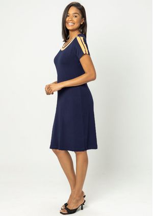 Vestido Pau a Pique Básico Azul Marinho e Papaia