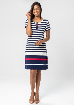 Vestido Pau a Pique Listrado Azul Marinho