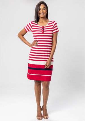 Vestido Pau a Pique Listrado Vermelho