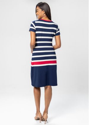 Vestido Pau a Pique Listrado Azul Marinho