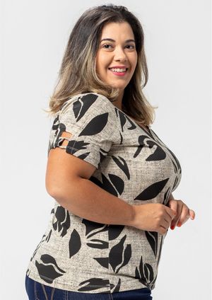 Blusa Manga Curta Pau a Pique Estampada Preto