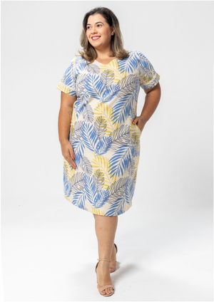 Vestido Pau a Pique Algodão Estampado Azul