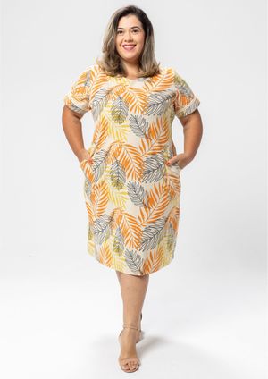 Vestido Pau a Pique Algodão Estampado Laranja