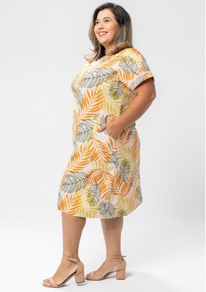 Vestido Pau a Pique Algodão Estampado Laranja
