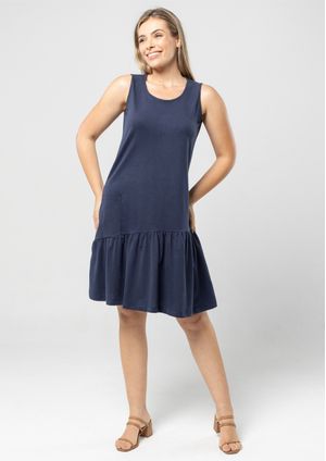 Vestido Regata Pau a Pique Algodão Azul Marinho
