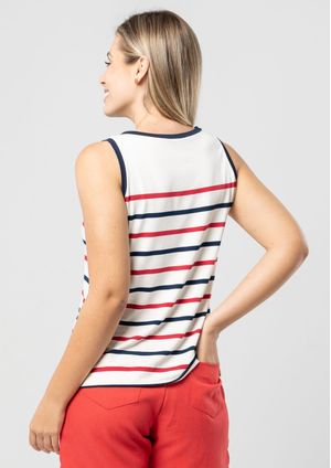Regata Pau a Pique Listrada Vermelho e Marinho