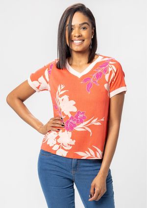 Blusa Pau a Pique Estampada Coral