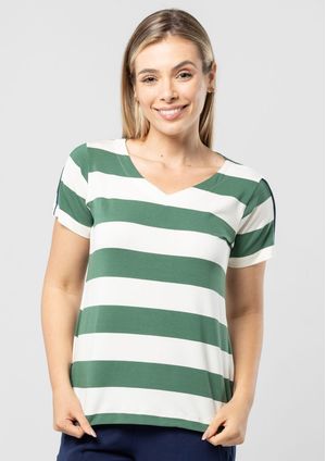 Blusa Manga Curta Pau a Pique Listrada Verde