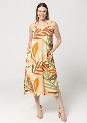 Vestido Midi Pau a Pique Estampado Salmon
