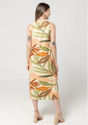 Vestido Midi Pau a Pique Estampado Salmon