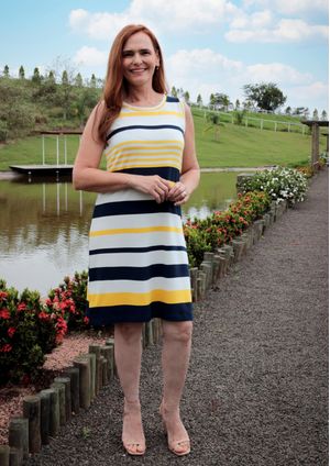 Vestido Regata Pau a Pique Listrado Amarelo