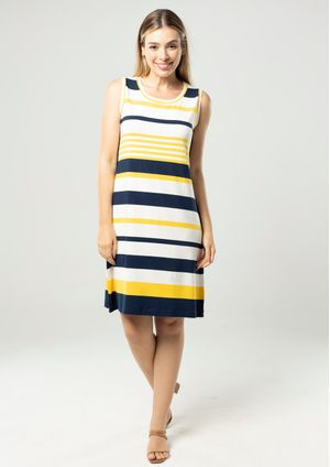 Vestido Regata Pau a Pique Listrado Amarelo