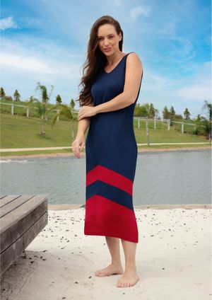 Vestido Regata Pau a Pique Listrado Vermelho