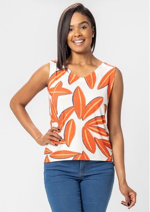 Regata Pau a Pique Estampada Laranja