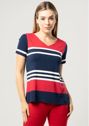 Blusa Manga Curta Pau a Pique Listrada Vermelho