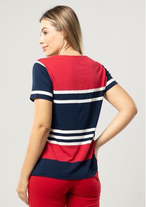 Blusa Manga Curta Pau a Pique Listrada Vermelho