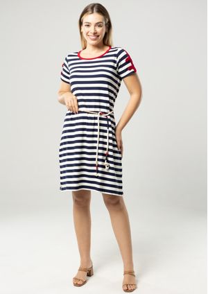 Vestido Pau a Pique Listrado Azul Marinho