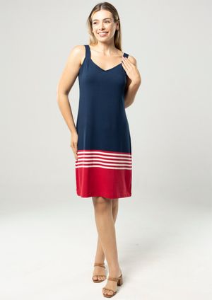 Vestido Pau a Pique Listrado Vermelho