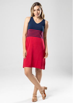 Vestido Regata Pau a Pique Listrado Vermelho
