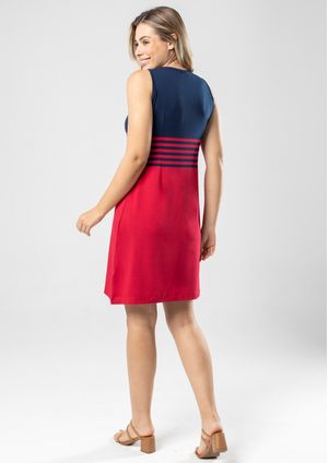 Vestido Regata Pau a Pique Listrado Vermelho