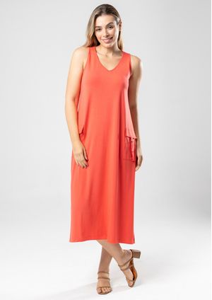 Vestido Midi Pau a Pique Regata Coral