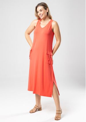Vestido Midi Pau a Pique Regata Coral