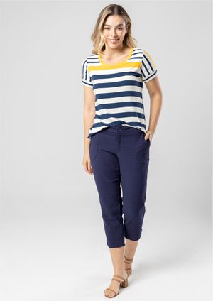 Calça Capri Pau a Pique Sarja Azul Marinho