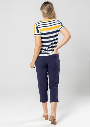 Calça Capri Pau a Pique Sarja Azul Marinho