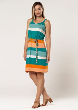 Vestido Pau a Pique Regata Listrado Laranja